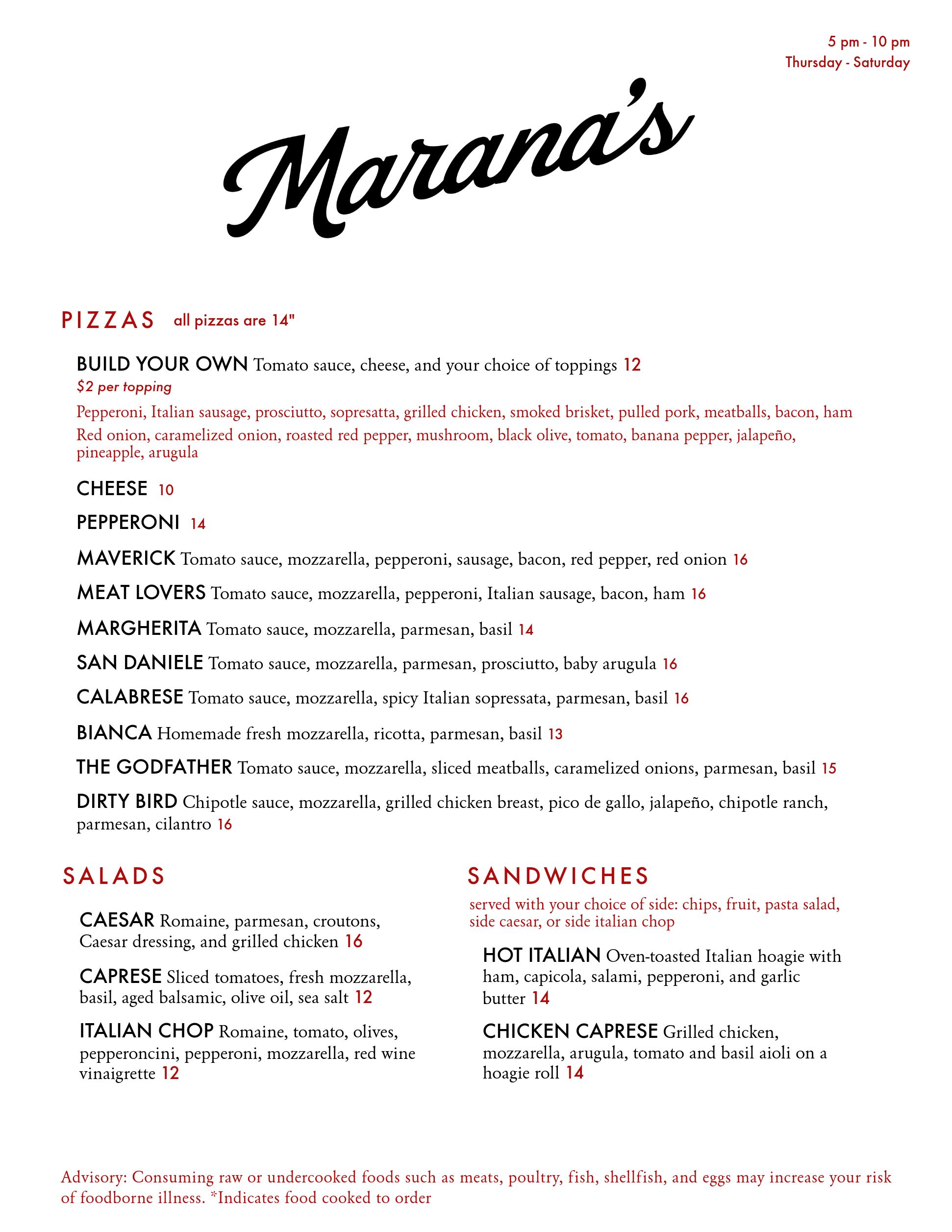 2024 Maranas Menu 1